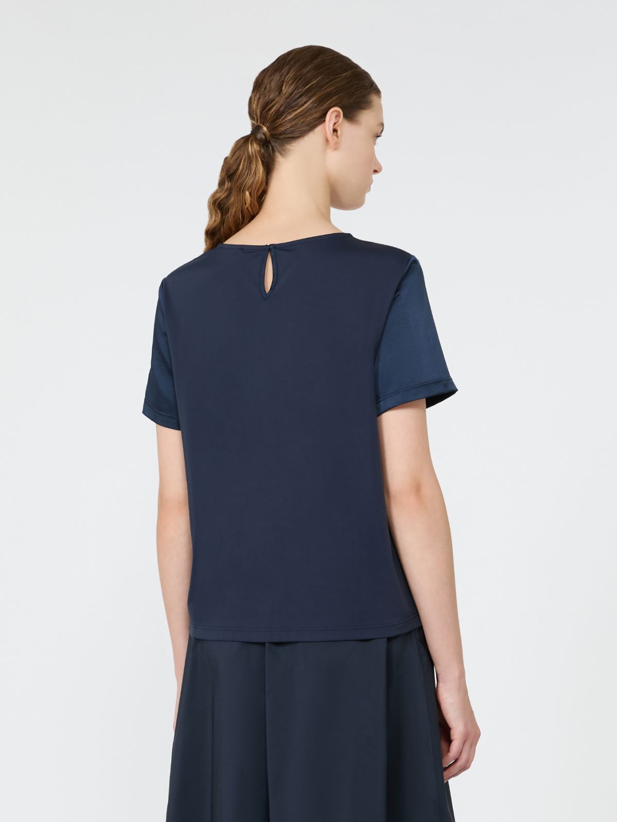 T-shirt à col rond en satin - BLEU - Max Mara - 3