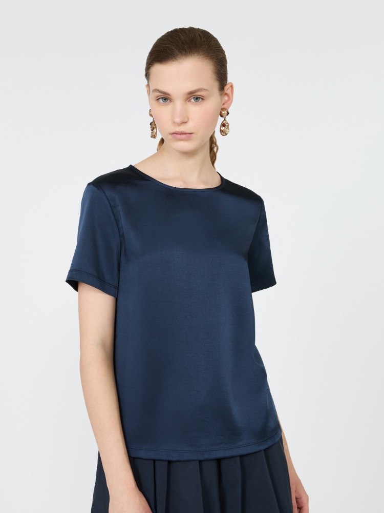 T-shirt à col rond en satin - BLEU - Max Mara - 4