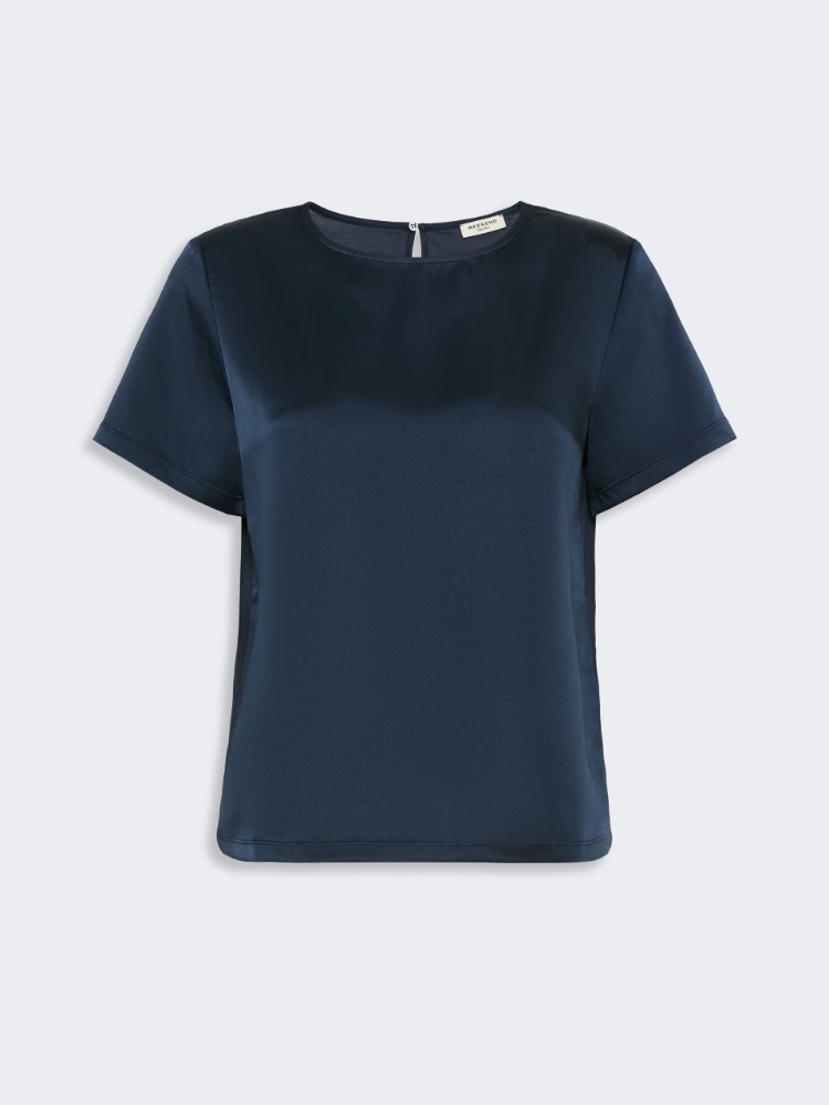 T-shirt à col rond en satin - BLEU - Max Mara - 5
