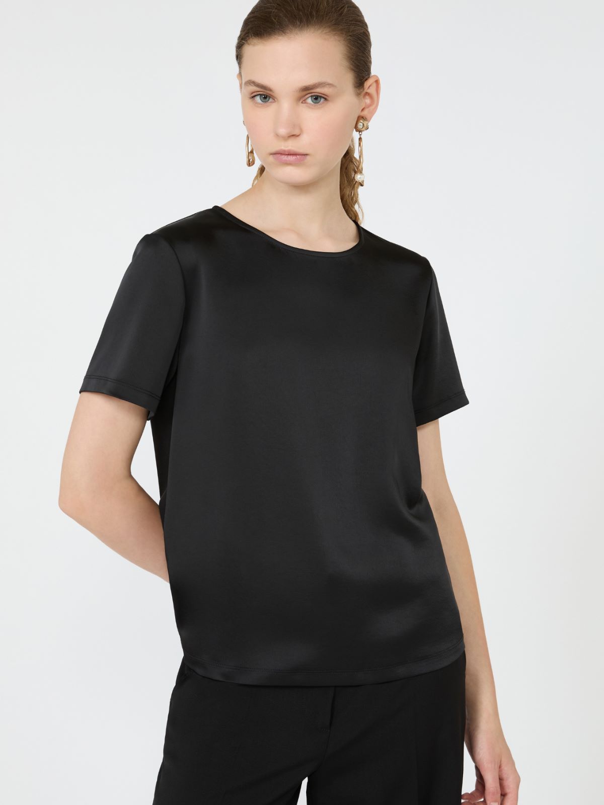 Satin crew-neck T-shirt - BLACK - Max Mara - 4