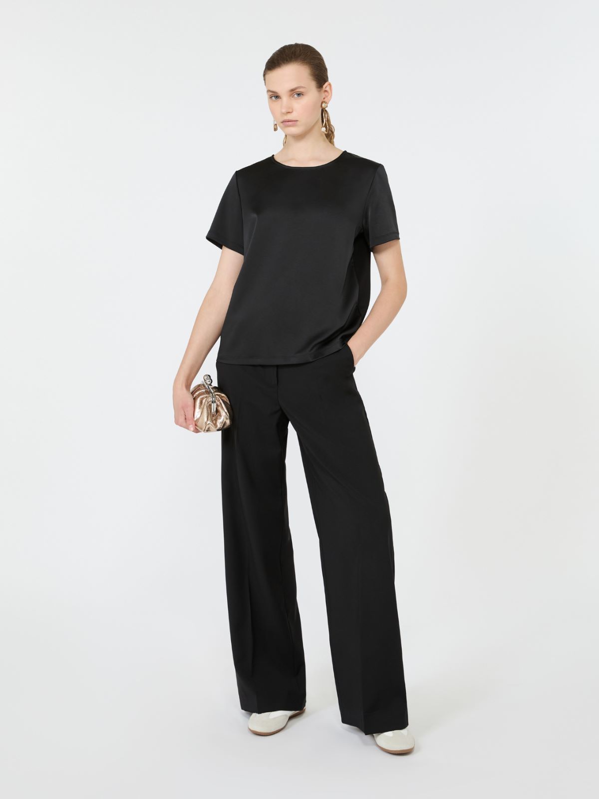 Satin crew-neck T-shirt + BLACK - Max Mara