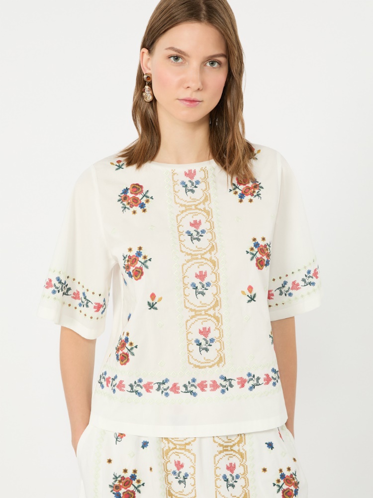 Embroidered T-shirt - WHITE - 4
