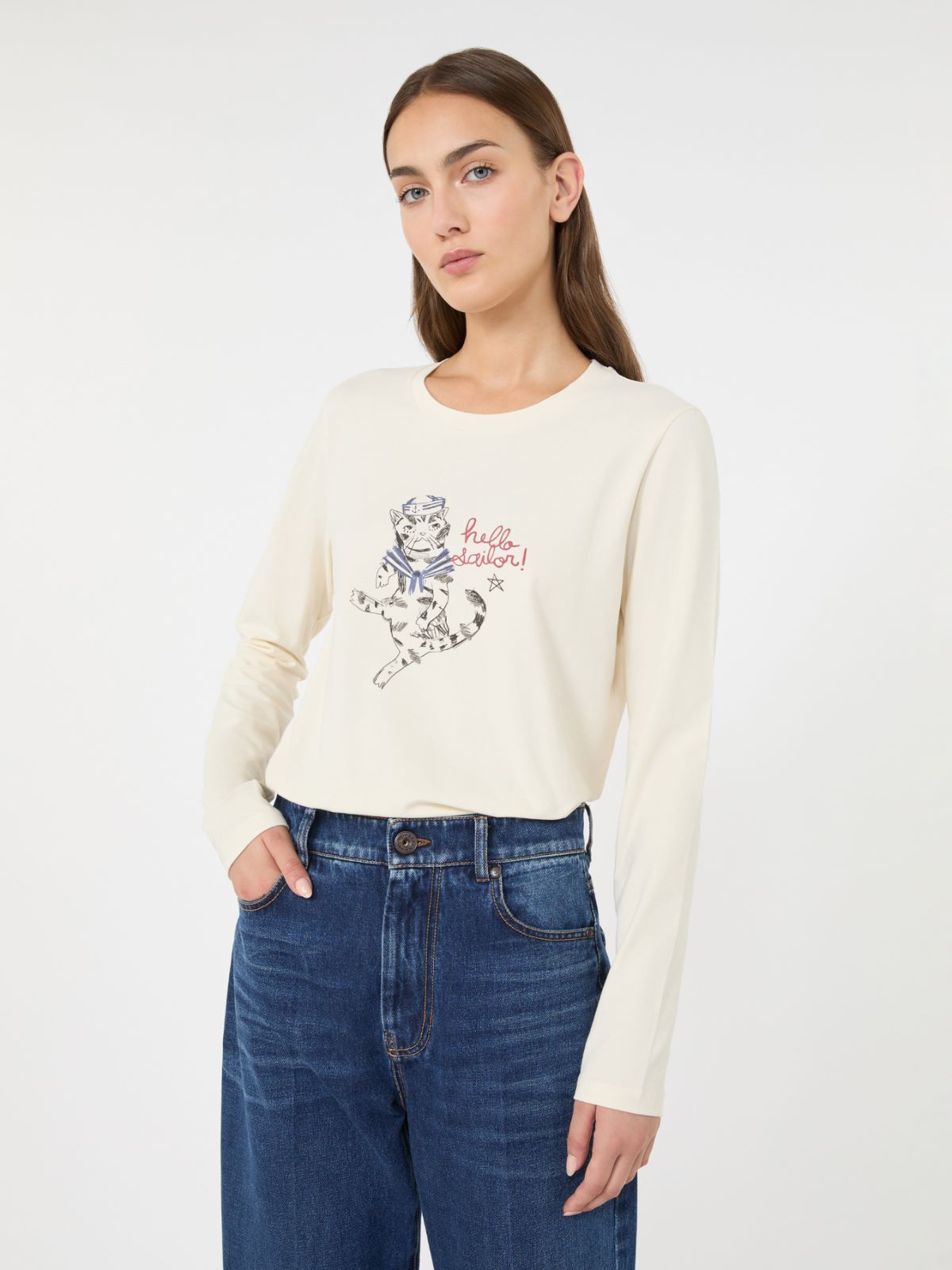 Regular fit stretch jersey T-shirt - IVORY - Max Mara - 4