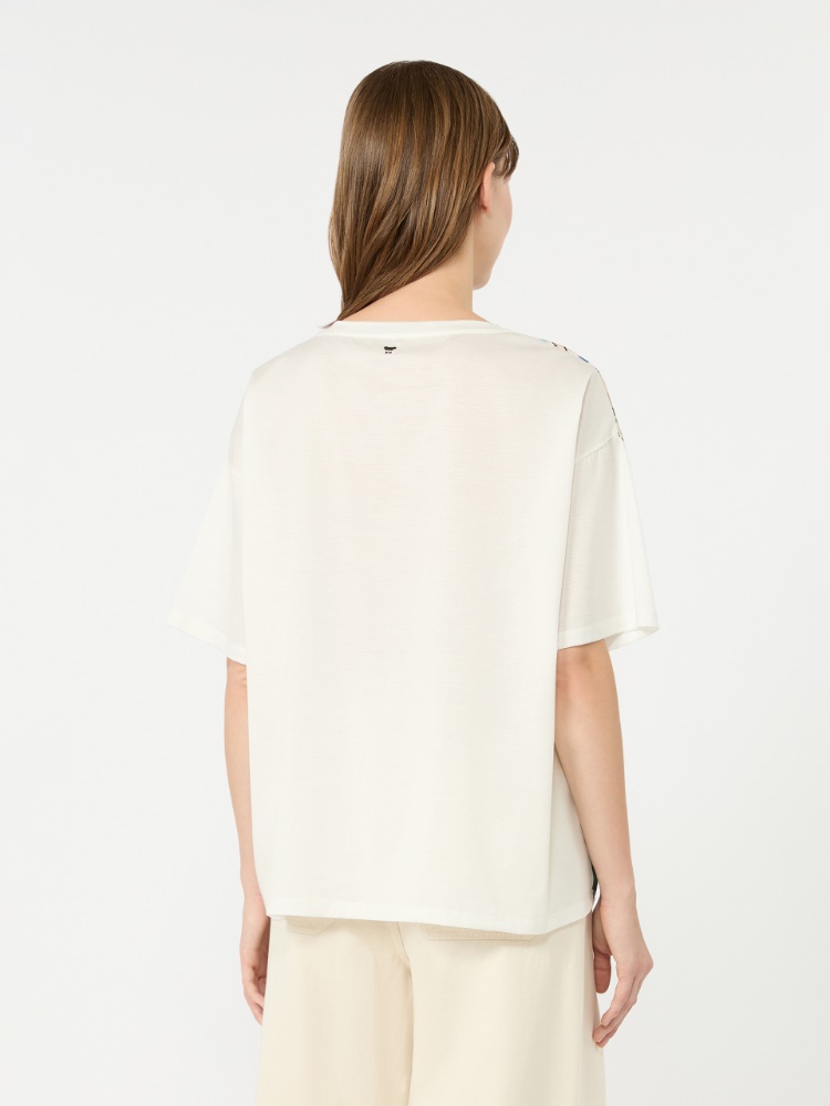 Jersey and printed silk T-shirt - LIGHT BLUE - 3