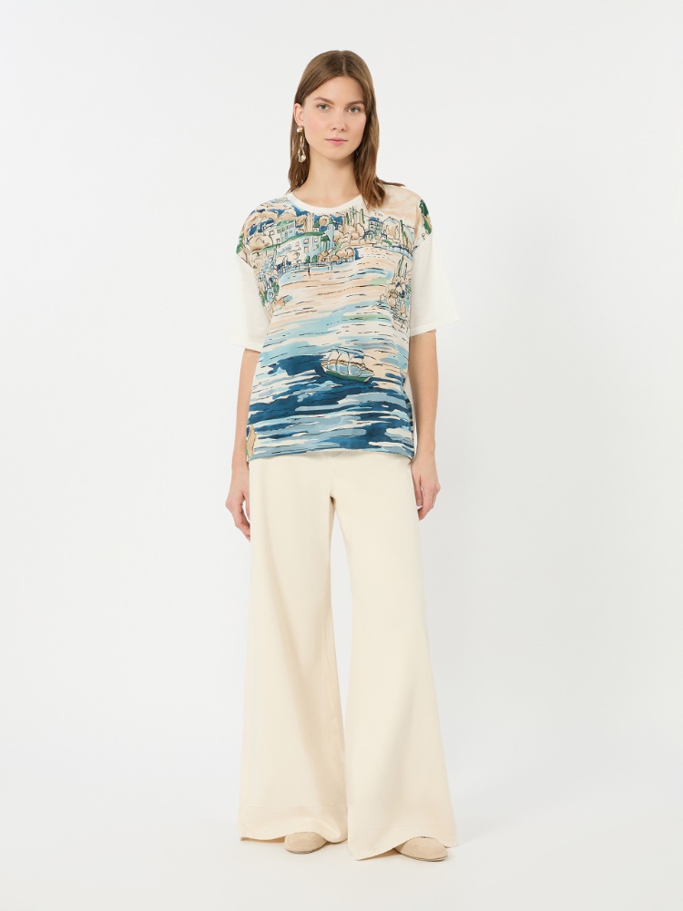 Jersey and printed silk T-shirt - LIGHT BLUE - 1