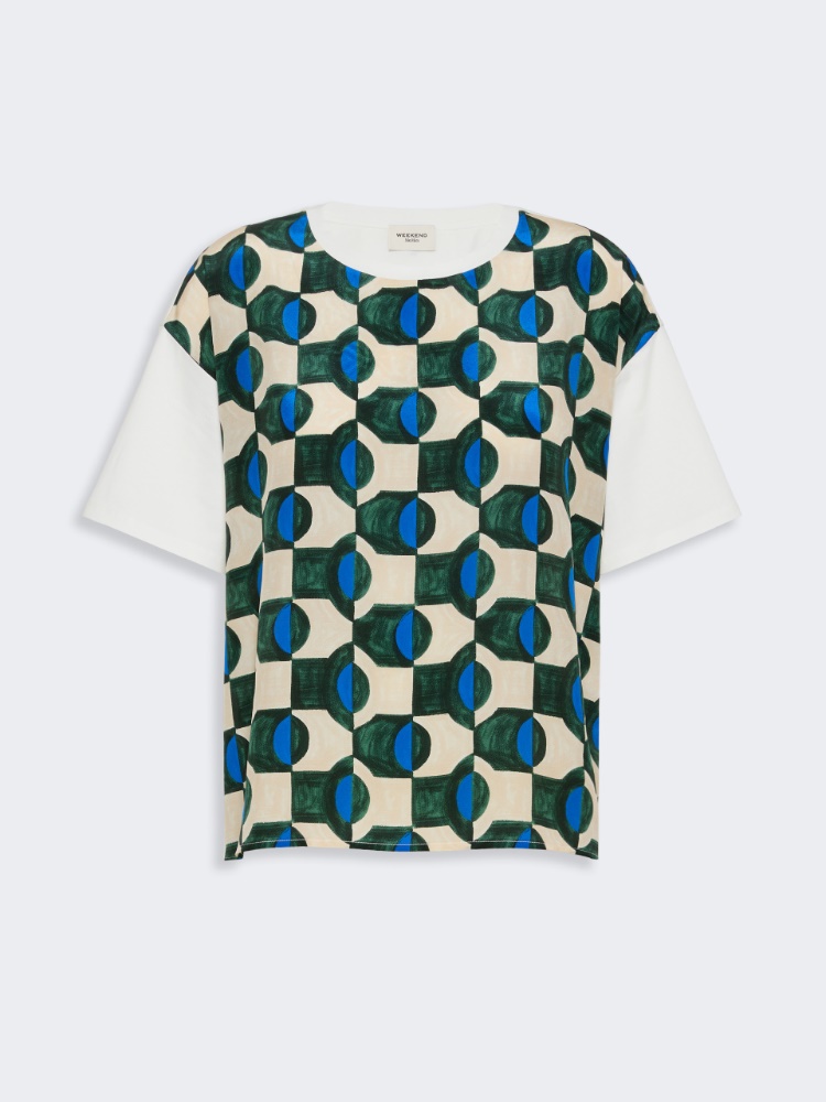 [テルツォ] シルク コットン ジャージー プリント Tシャツ - GREEN