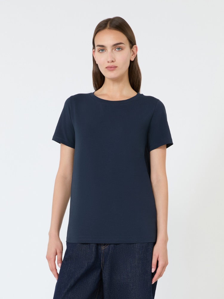 Stretch jersey basic T-shirt - NAVY - 2