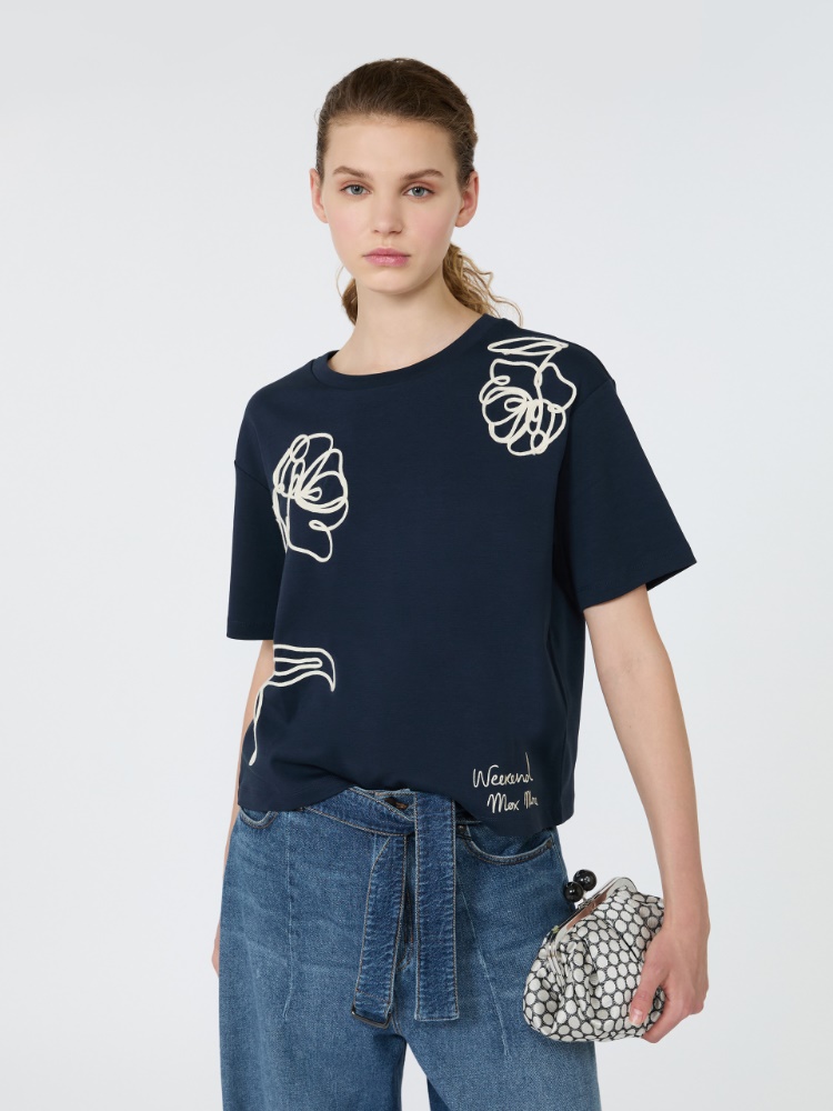Boxy-fit cotton T-shirt - NAVY - 4