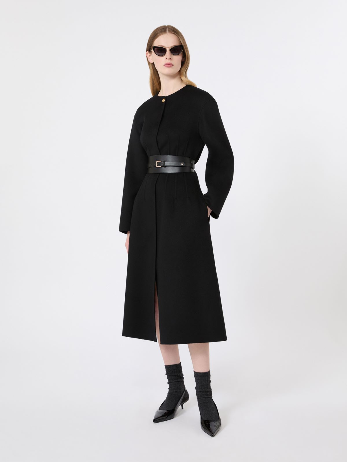 Manteau redingote en laine, cachemire et soie - NOIR