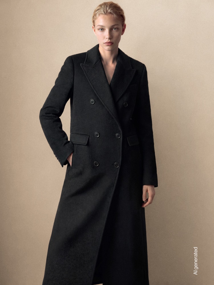 Manteau à double boutonnage en laine + NOIR - Max Mara