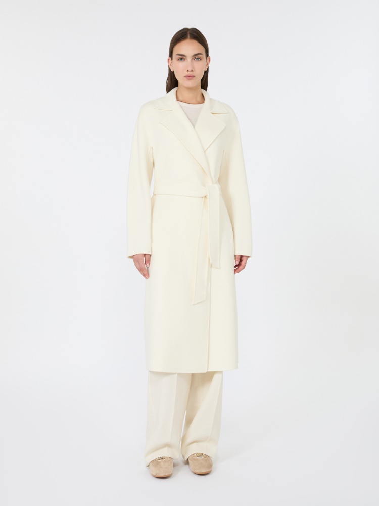 Wool, cashmere and silk long wrap coat - WHITE - 2