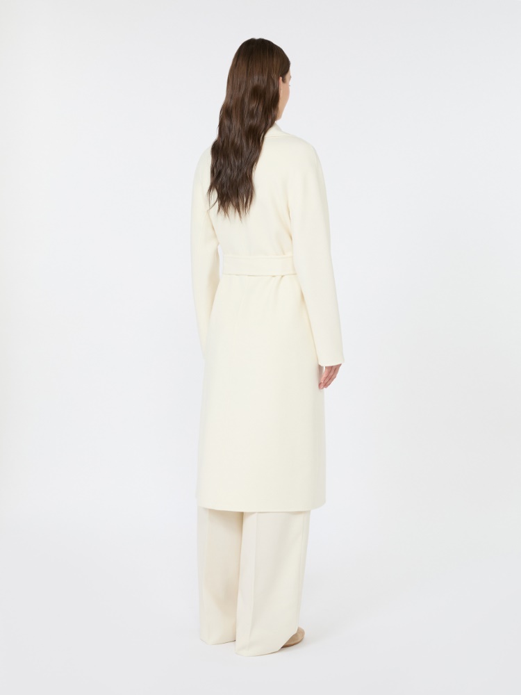 Wool, cashmere and silk long wrap coat - WHITE - 3
