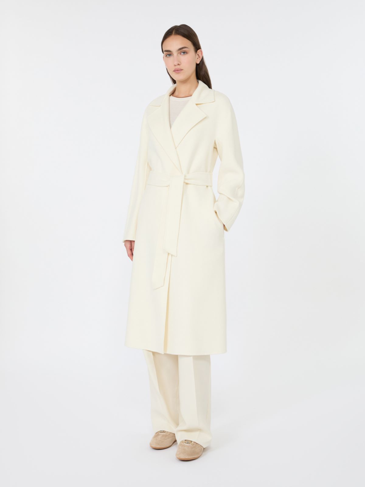 Wool, cashmere and silk long wrap coat - WHITE