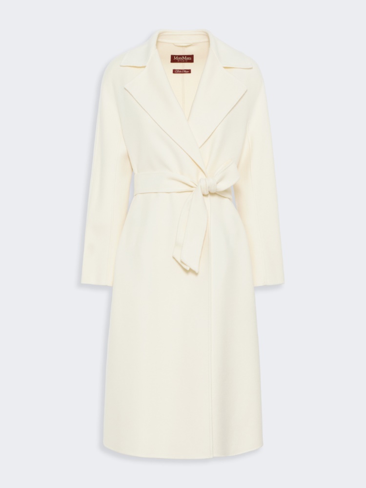 Wool, cashmere and silk long wrap coat - WHITE