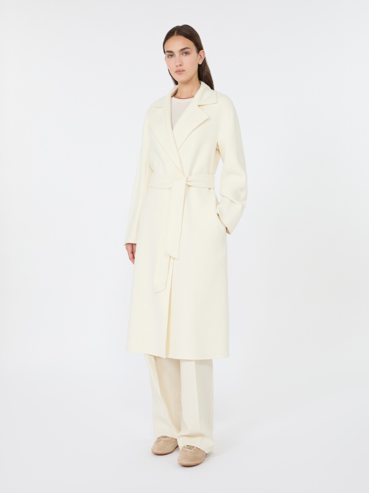 Wool, cashmere and silk long wrap coat - WHITE - 1