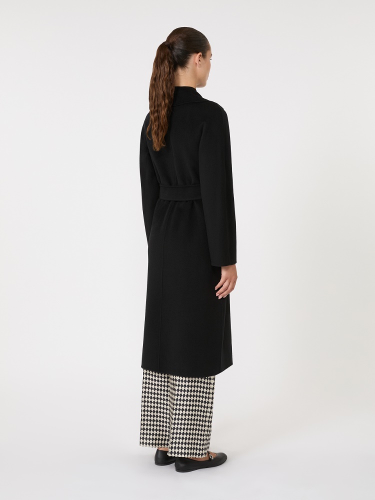 Wool, cashmere and silk long wrap coat - BLACK - 3