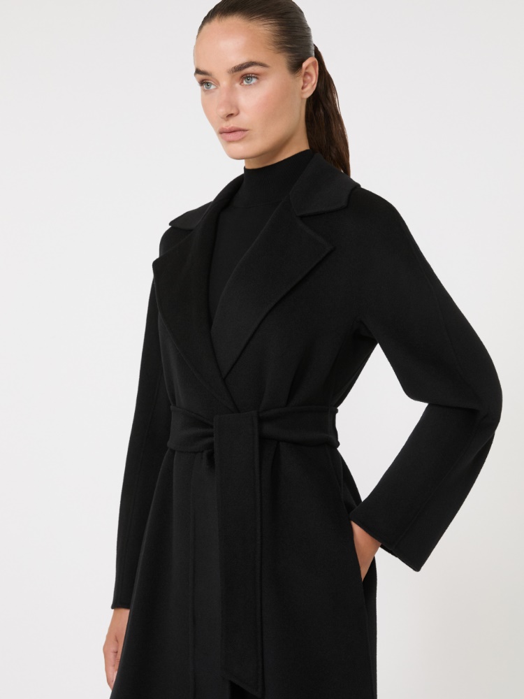 Wool, cashmere and silk long wrap coat - BLACK - 4