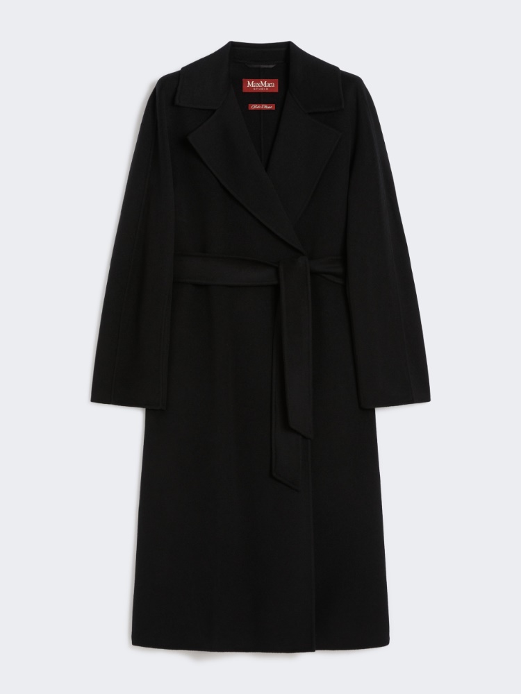 Long wool, cashmere and silk robe coat - BLACK