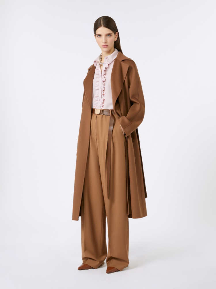 Wool, cashmere and silk long wrap coat - CAMEL - 1