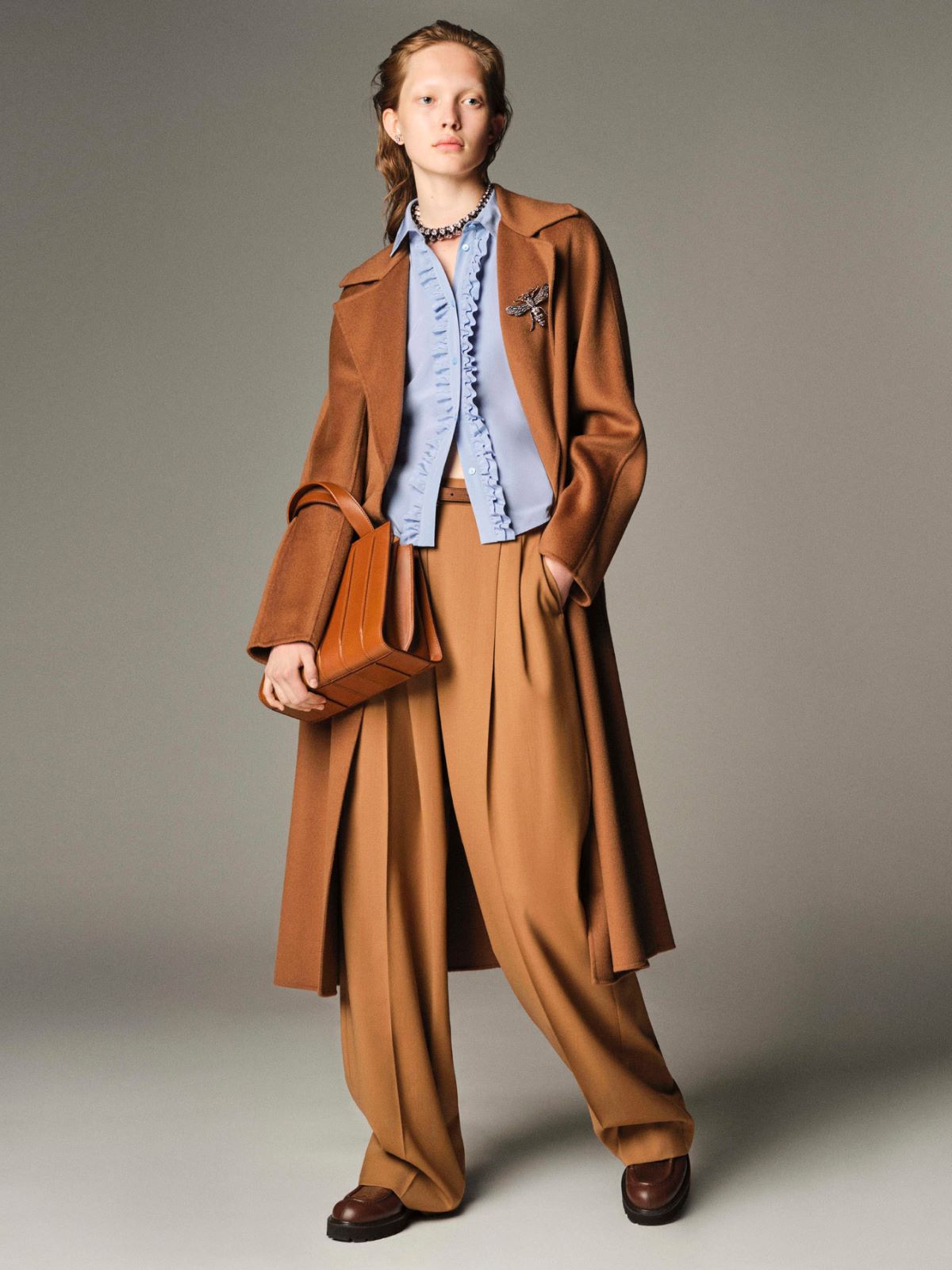 Wool, cashmere and silk long wrap coat - CAMEL