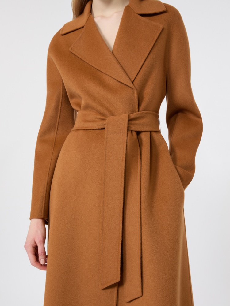 Cappotto lungo a vestaglia in lana, cachemire e seta - CARAMELLO - 4