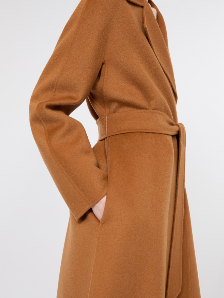 Cappotto lungo a vestaglia in lana, cachemire e seta - CARAMELLO - 5