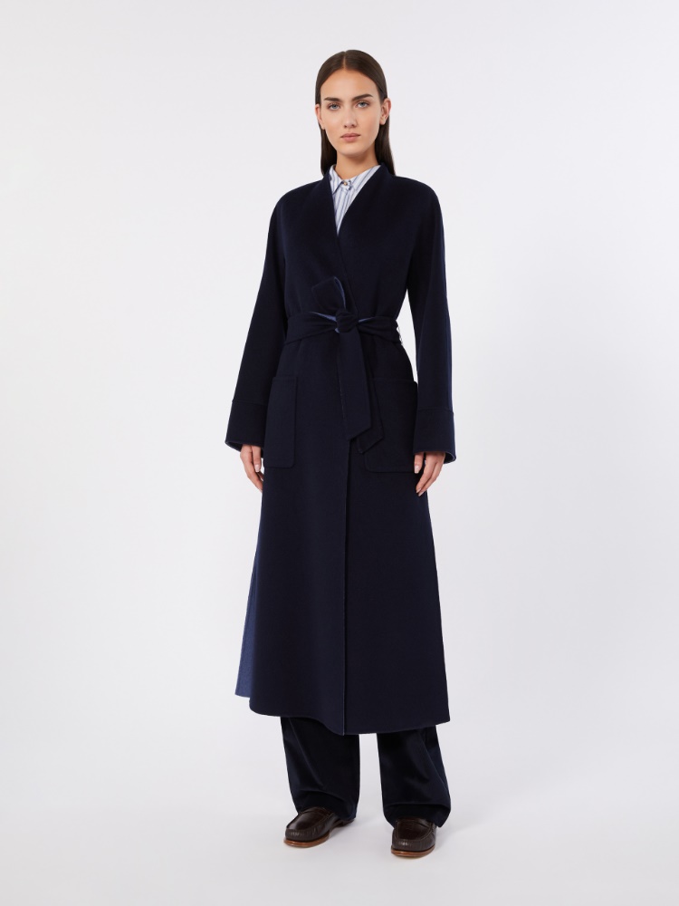 Reversible wrap coat in wool drap - NAVY - 2