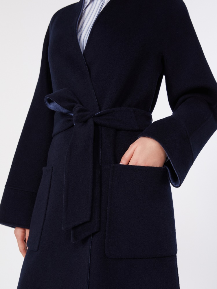 Reversible wrap coat in wool drap - NAVY - 4
