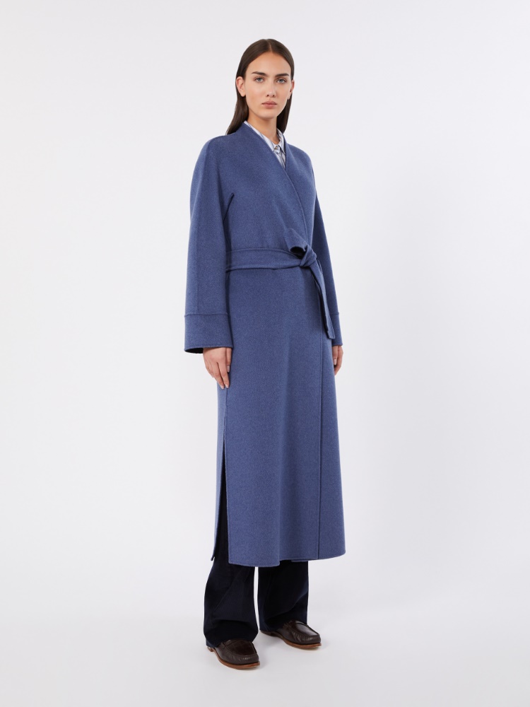 Reversible wrap coat in wool drap - NAVY - 5