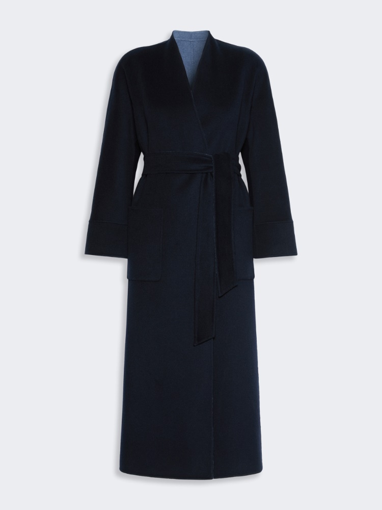 Reversible wrap coat in wool drap - NAVY