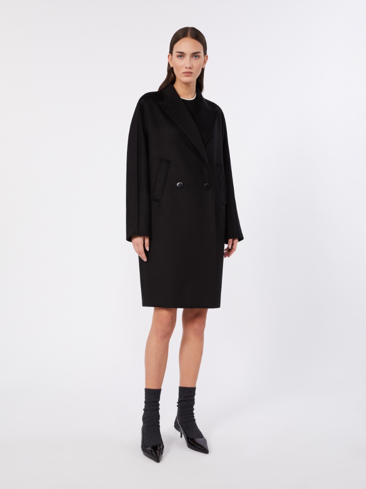 Double-breasted wool broadcloth coat - BLACK - 2