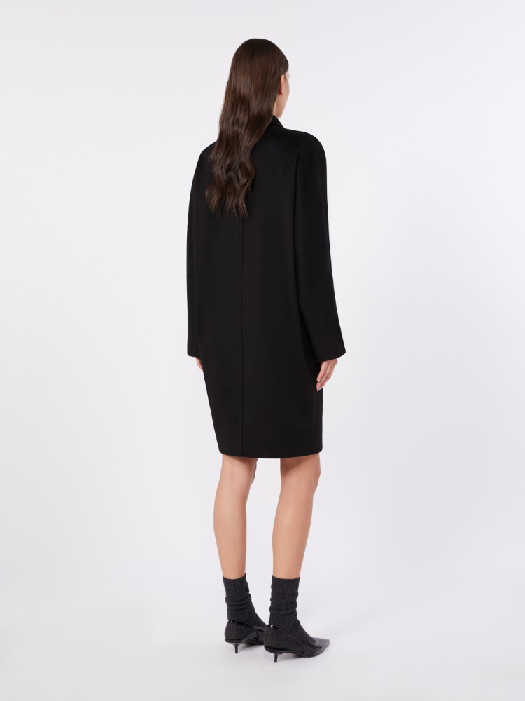 Double-breasted wool broadcloth coat - BLACK - 3