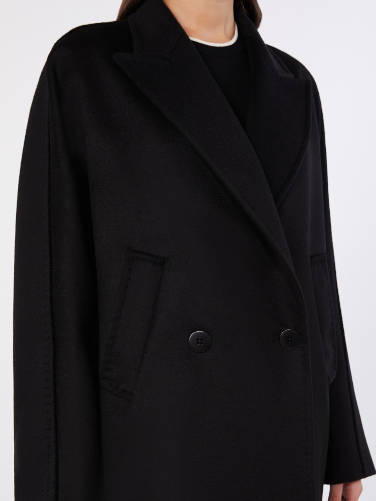 Double-breasted wool broadcloth coat - BLACK - 4