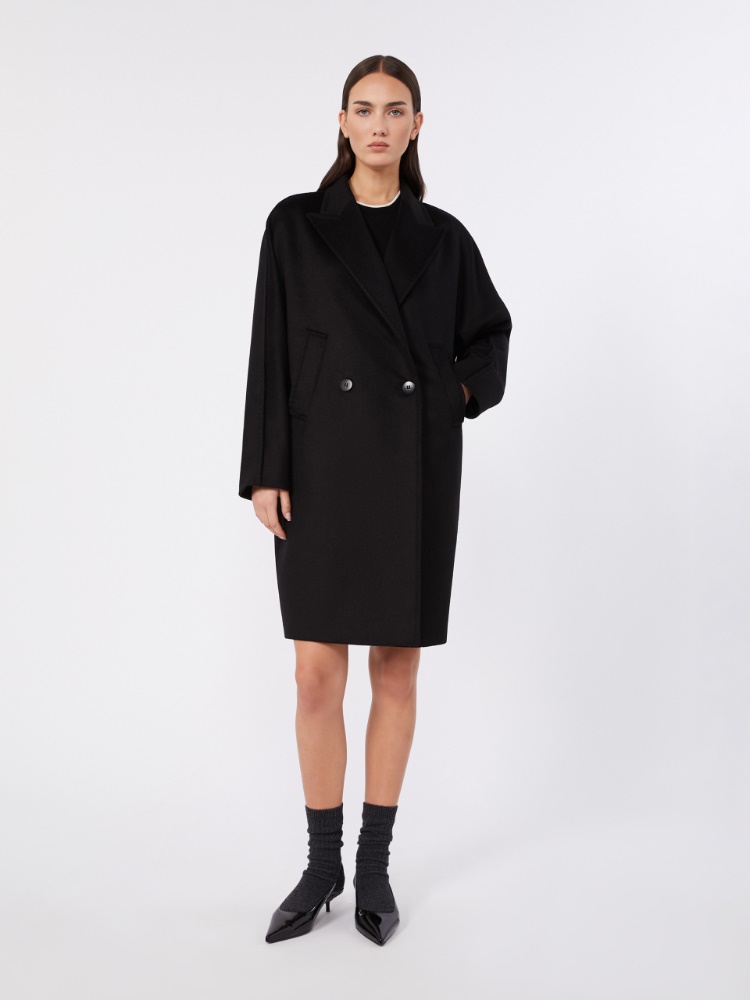 Double-breasted wool broadcloth coat - BLACK