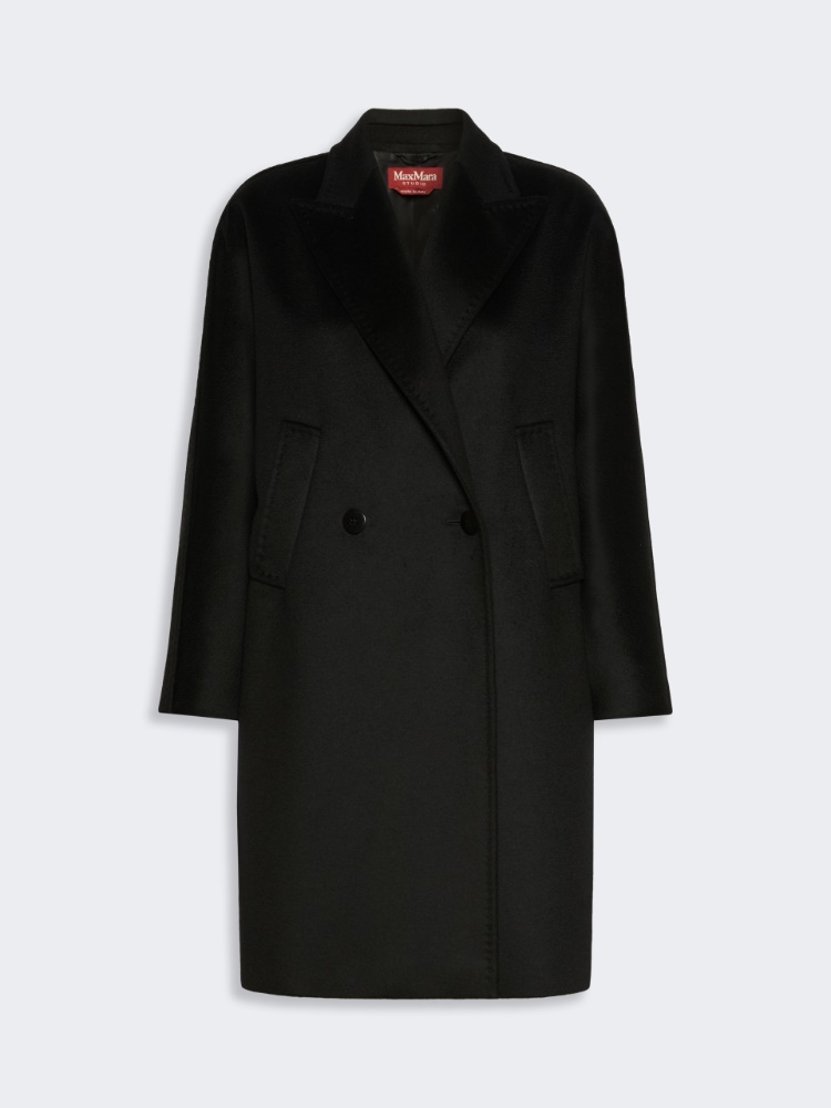 Double-breasted wool broadcloth coat - BLACK