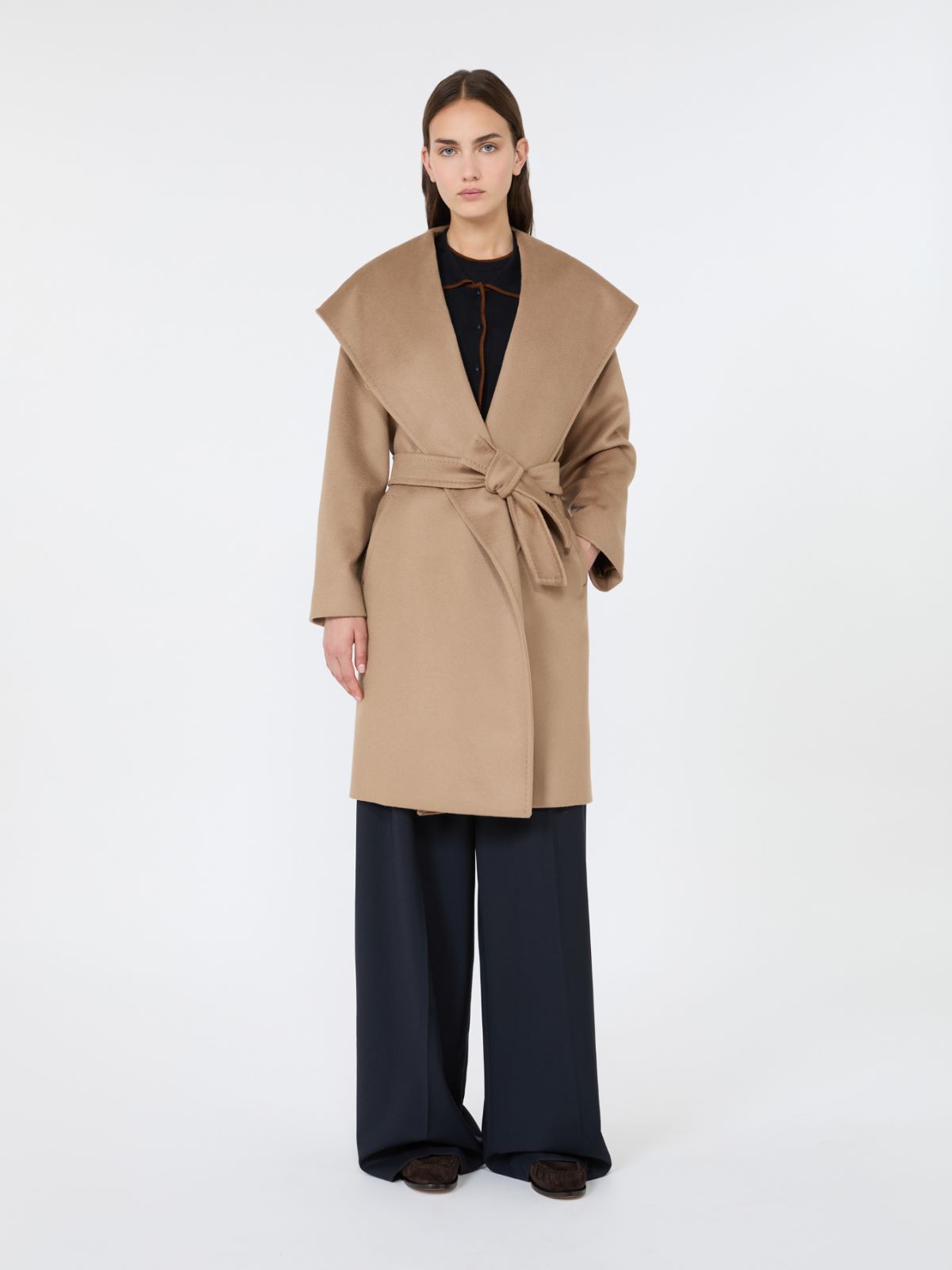 Wool broadcloth robe coat - CAMEL