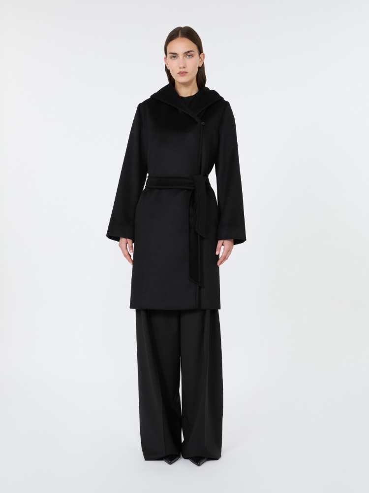 Wool broadcloth robe coat - BLACK - 2