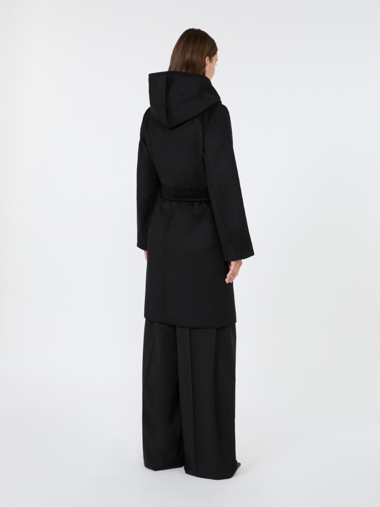 Wool broadcloth robe coat - BLACK - 3
