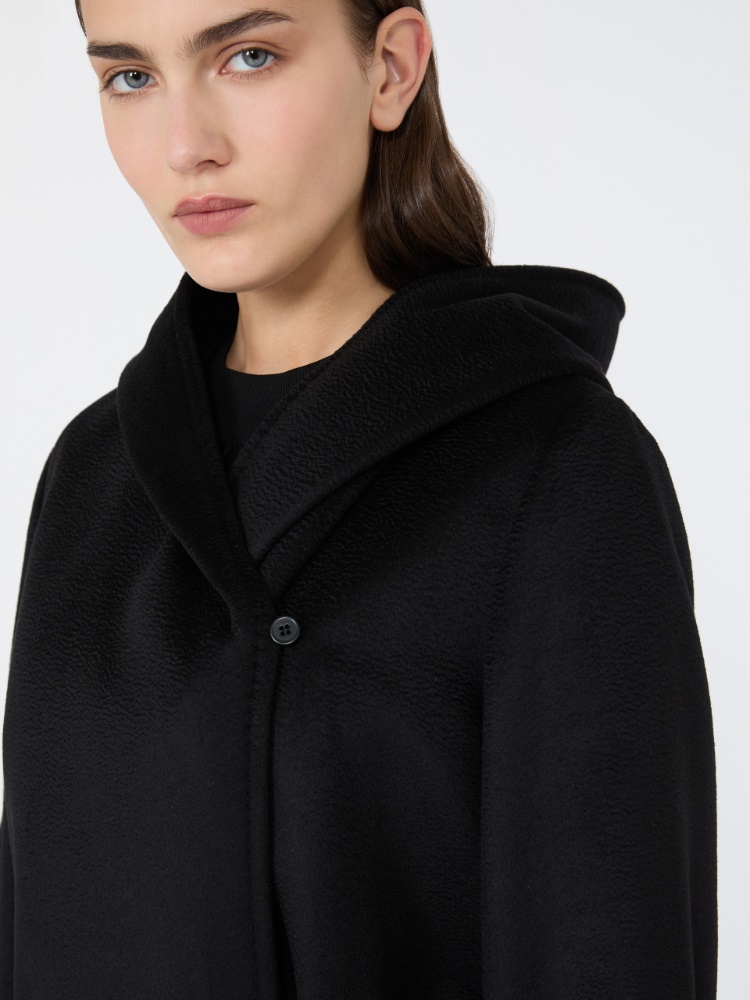 Wool broadcloth robe coat - BLACK - 4