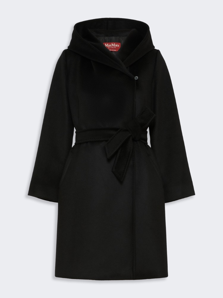 Wool broadcloth robe coat - BLACK - 5