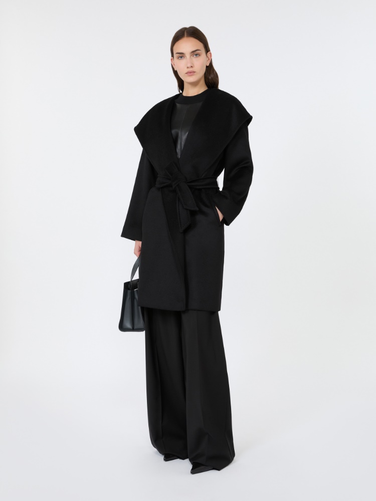 Wool broadcloth robe coat - BLACK