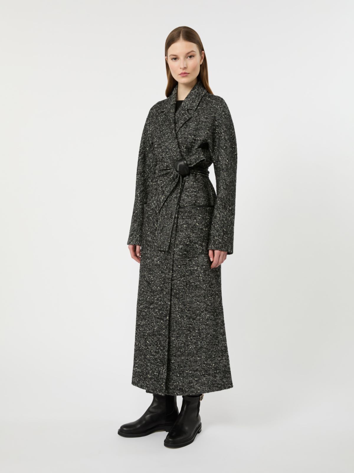 Wool tweed robe coat - WHITE BLACK - Max Mara - 2