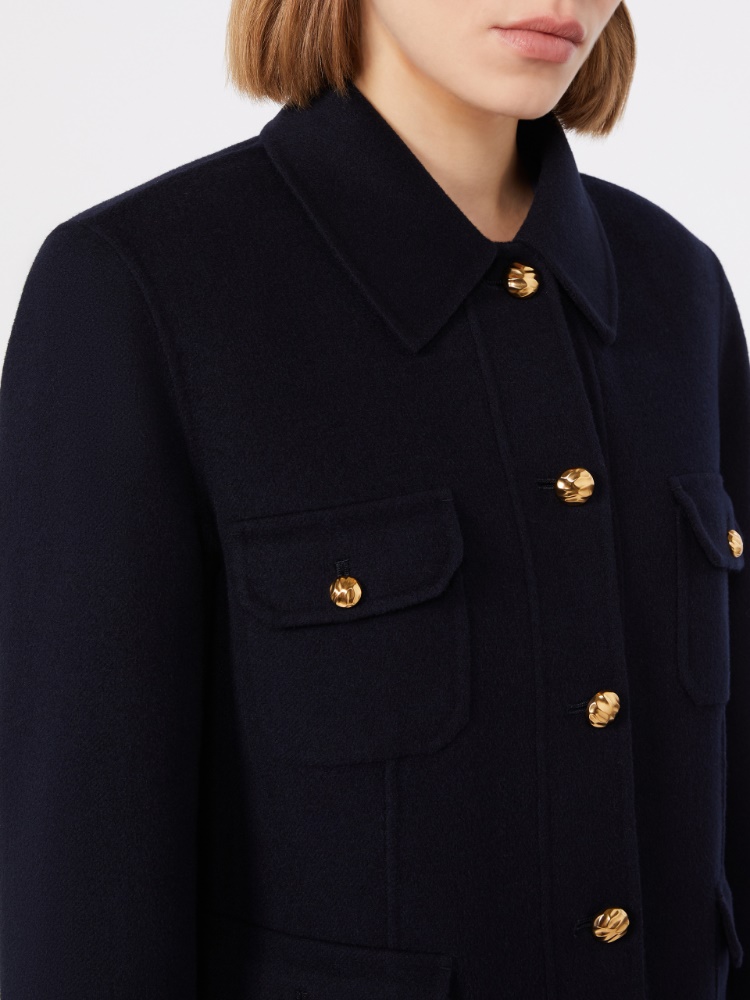 Veste style collège en laine, cachemire et soie - BLEU - 4