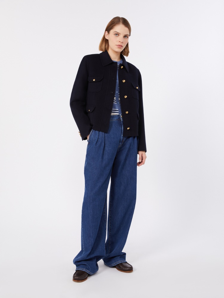 Veste style collège en laine, cachemire et soie - BLEU - 1