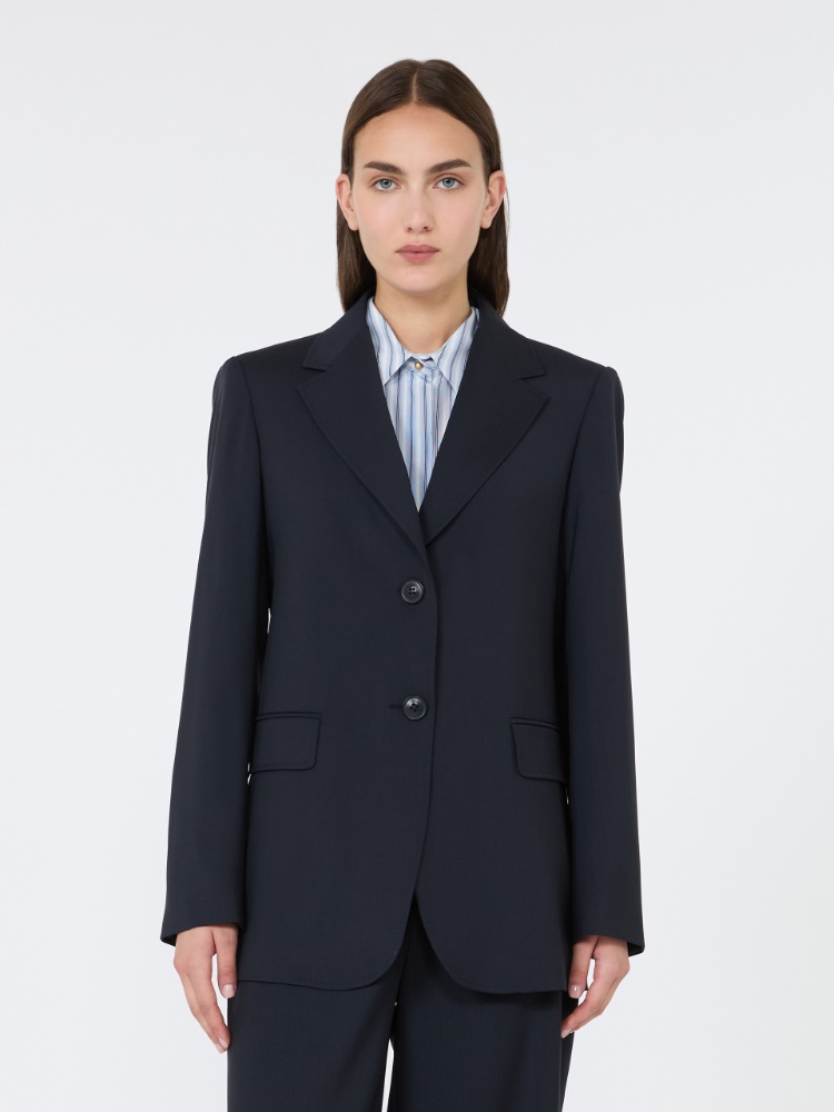 Veste à simple boutonnage en toile de laine - BLEU - 2