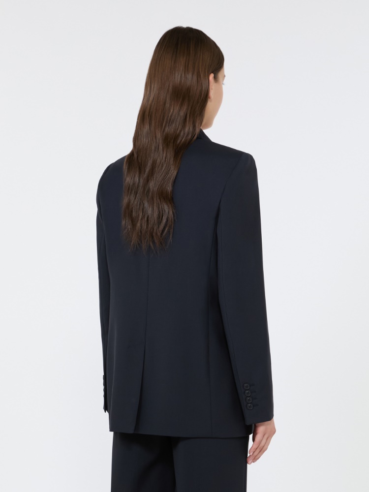 Veste à simple boutonnage en toile de laine - BLEU - 3