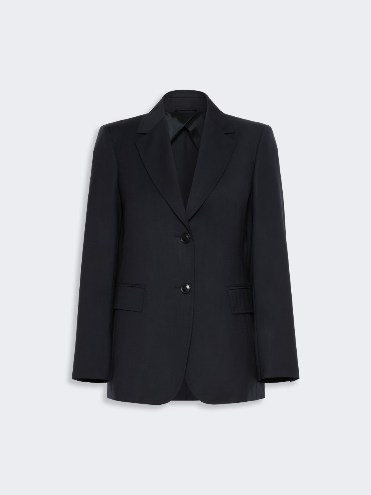 Veste à simple boutonnage en toile de laine - BLEU - 4