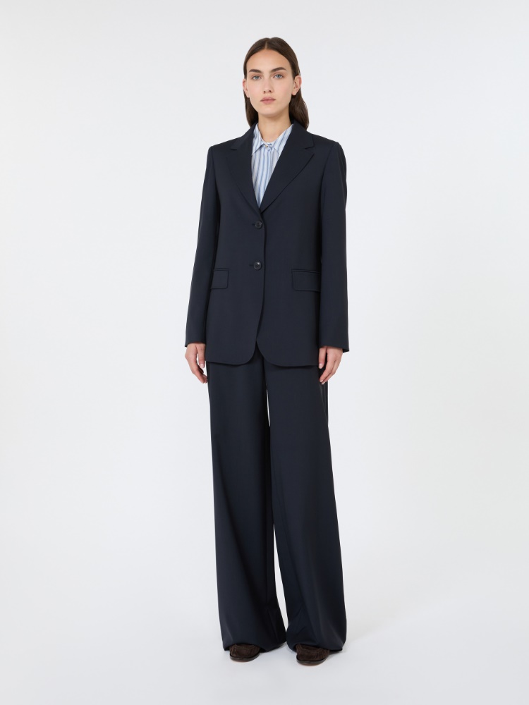 Veste à simple boutonnage en toile de laine - BLEU