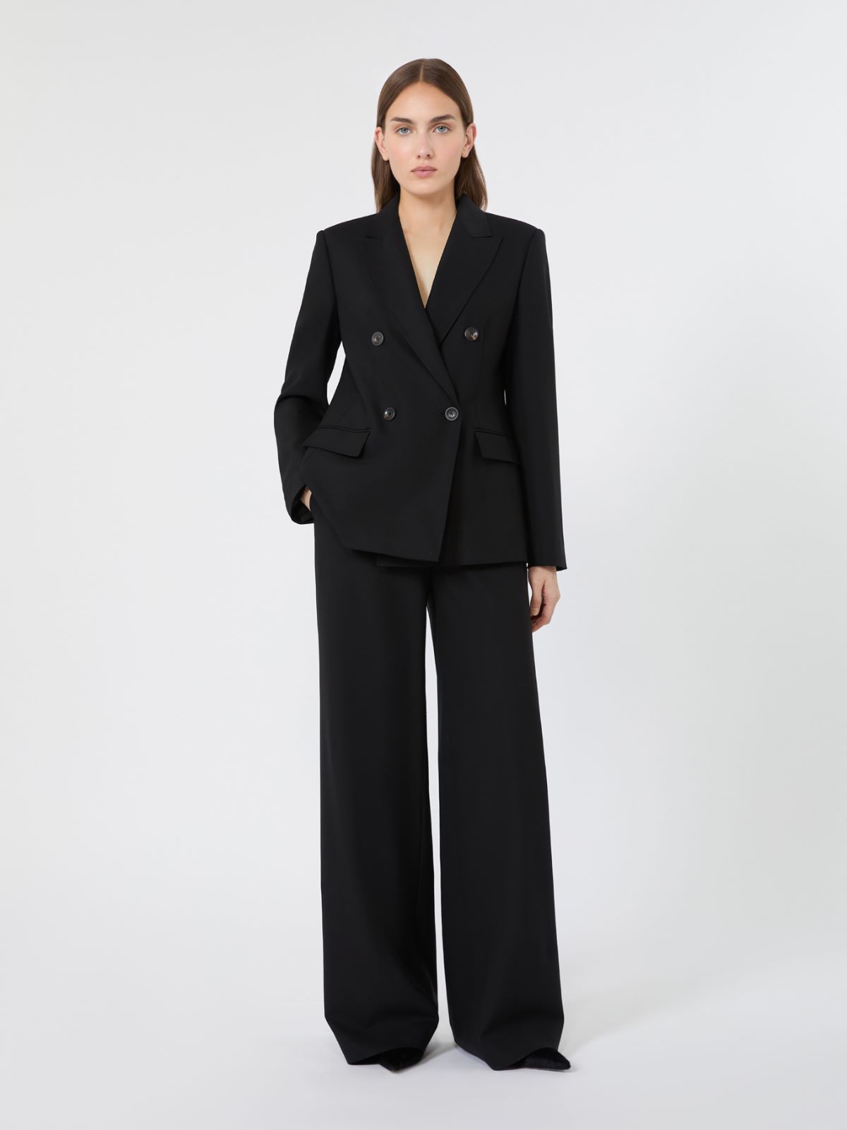 Double-breasted wool twill blazer - BLACK