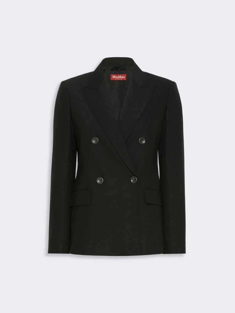 Double-breasted wool twill blazer - BLACK